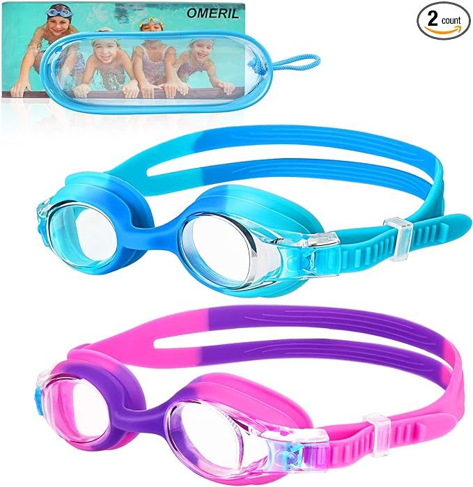 OMERIL Swim Goggles, 2 Packs Anti-Fog Leak Proof Kids Swimming Goggles. Flexible Nose Bridge, 3D ... | Amazon (US)