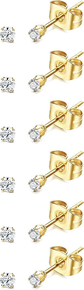 14K Gold Filled Polished Small CZ Pearl Ball Stud Earrings Set for Women Men 20G Surgical Steel H... | Amazon (US)