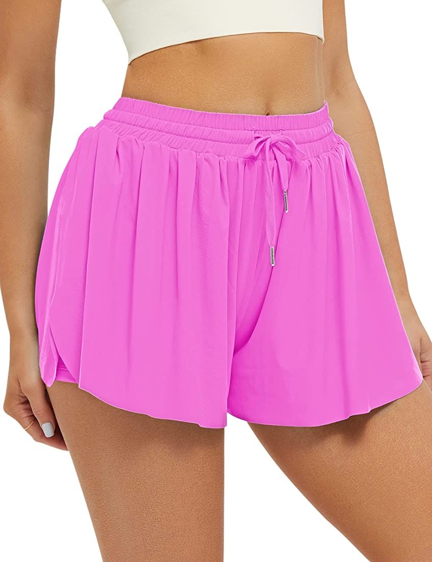 FireSwan Flowy Athletic Shorts for Women 2 in 1 Butterfly Running Shorts with Pockets Gym Workou... | Amazon (US)