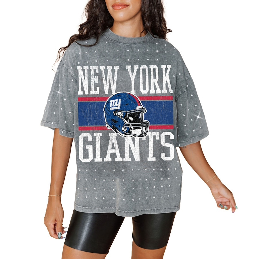 Women's New York Giants Gameday Couture Gray Oversized Mini Rhinestone Classic T-Shirt | NFL Shop