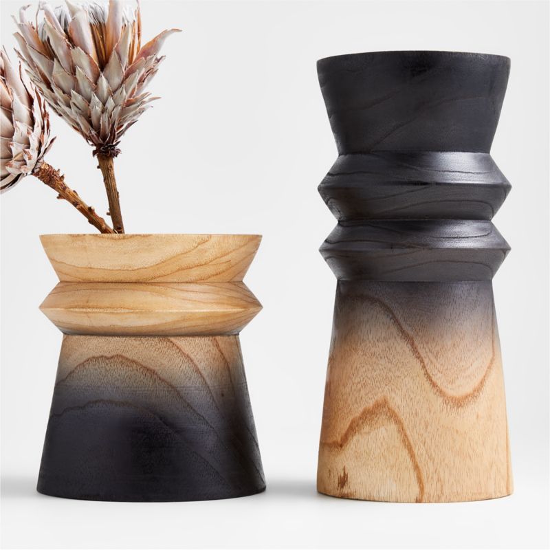 Cara Black Ombre Wood Vases | Crate & Barrel | Crate & Barrel