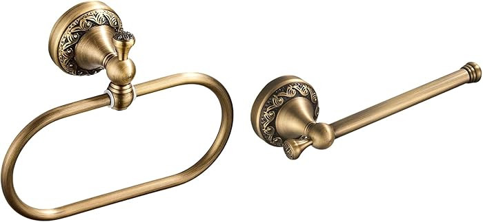 WOLIBEER Antique Brass Toilet Paper Holder, Brass Towel Ring Oval, Hand Towel Holder Bathroom Acc... | Amazon (US)