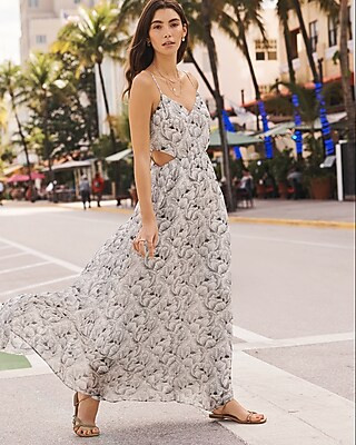 Conscious Edit Floral Print Pleated V-neck Side Cutout Maxi Dress | Express