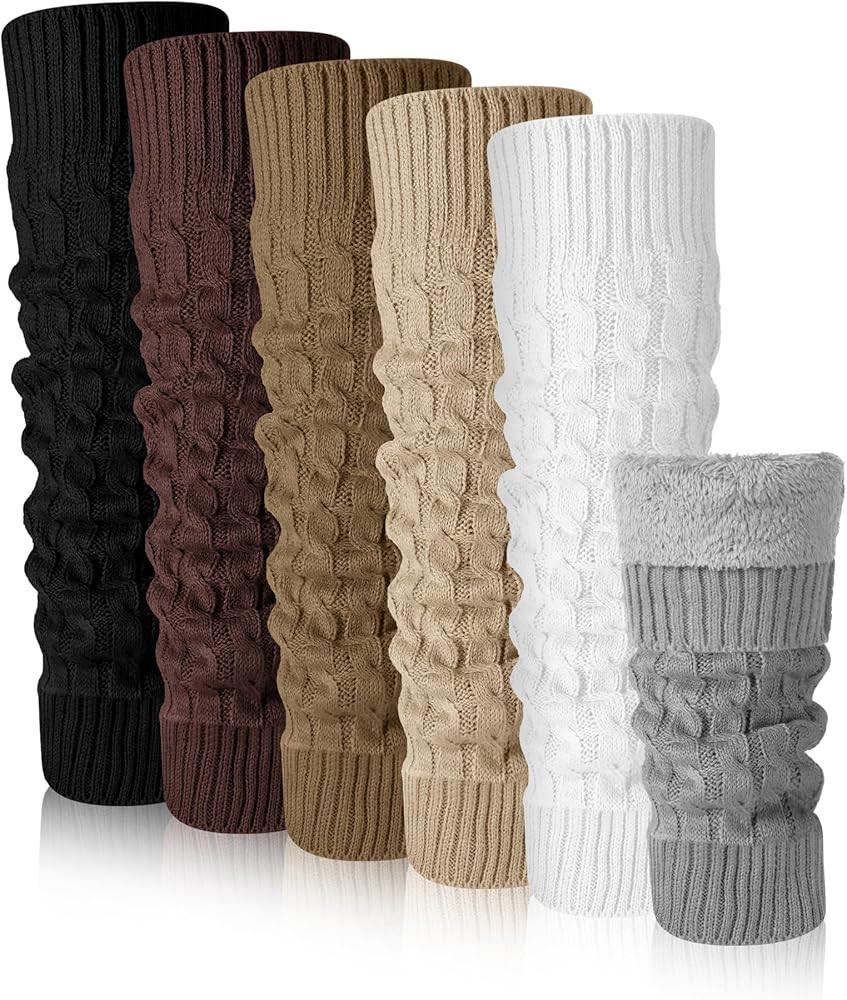 Chuarry 6 Pairs Winter Fleece Lined Leg Warmers for Women Thick Knit Warm Knee High Boot Leg Warm... | Amazon (US)
