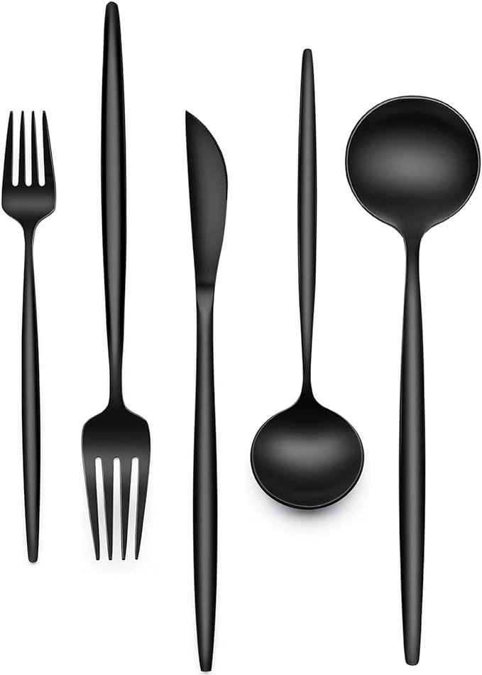30-Piece Black Silverware Set, Flatware Set for 6, Food-Grade Stainless Steel Tableware Cutlery S... | Amazon (US)
