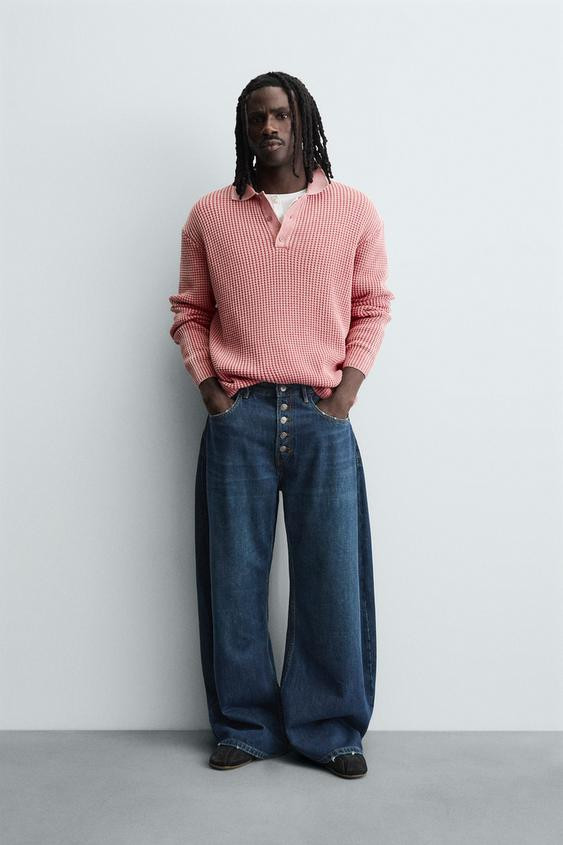 WASHED WAFFLE TEXTURE KNIT POLO SHIRT | Zara US