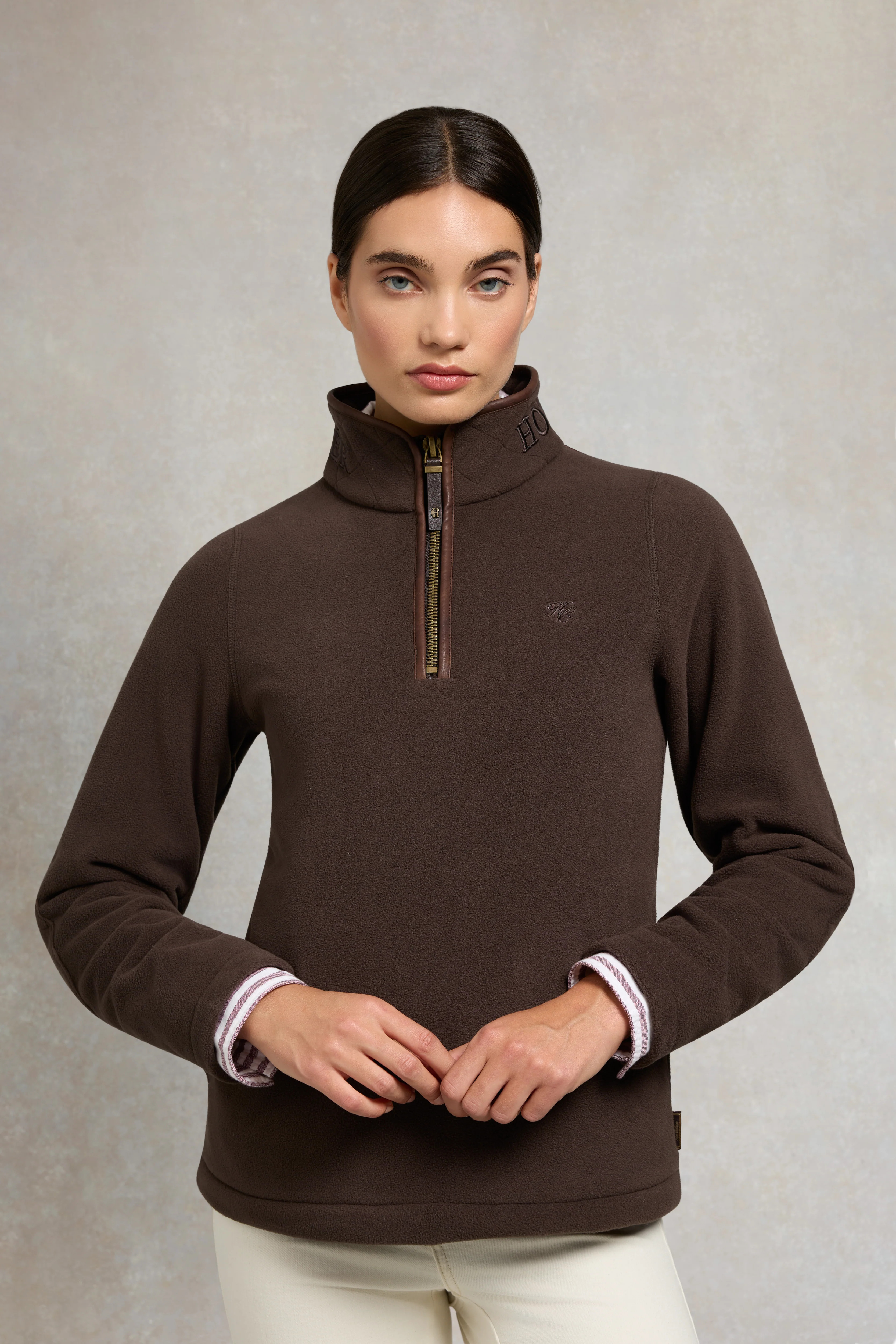 Country Fleece Quarter Zip (Chocolate) | Holland Cooper