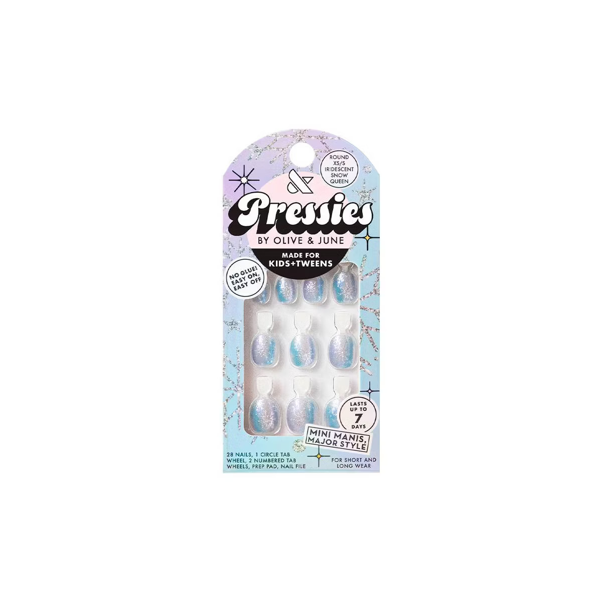 Olive & June Pressies Fake Nails - XS Round - Iridescent Snow Queen - 28ct | Target