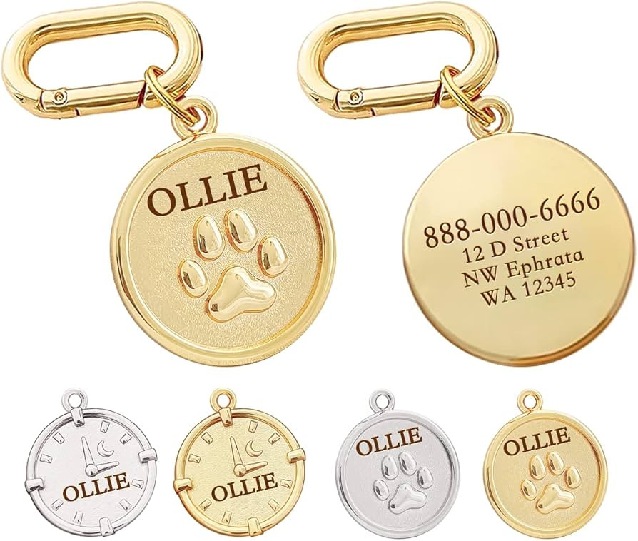 Dogs ID Tags Personalized Double Sided Deep Engraved Cat & Dog Collar Charm Round Shape Frosting ... | Amazon (US)
