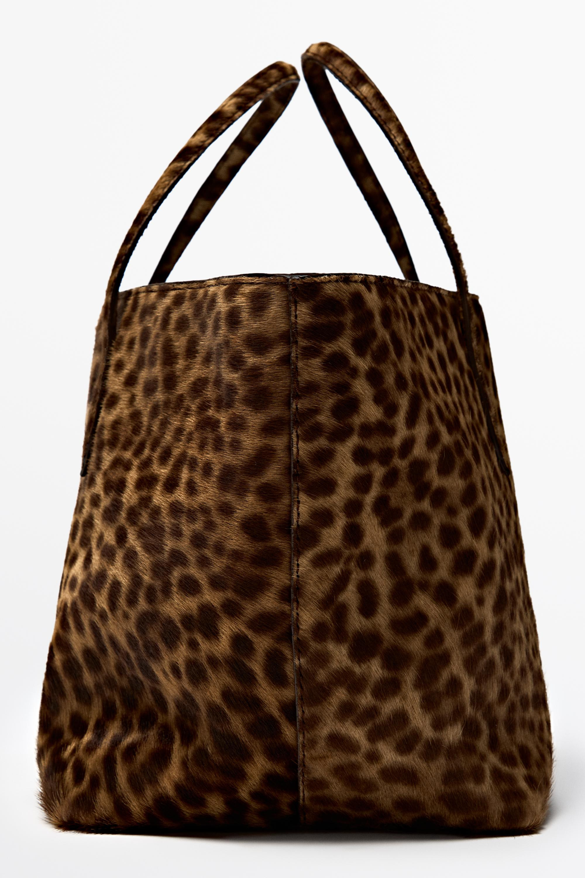 Large fur leather tote bag | Massimo Dutti UK