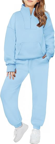Zaclotre Girls Sweatsuit 2 Piece Outfits Fall Winter Fleece Half Zip Thumb Hole Sweatshirts and S... | Amazon (US)