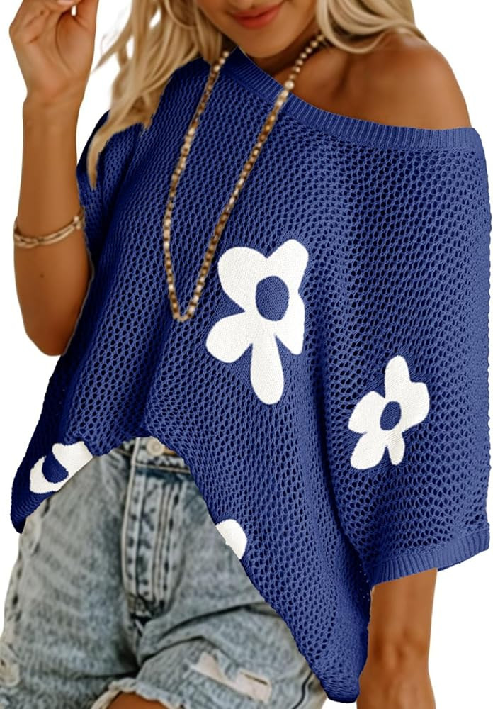 Dokotoo Womens Floral Fashion Summer Tops 2026 Short Sleeve Crochet Sweaters Swimsuit Cover Ups L... | Amazon (US)