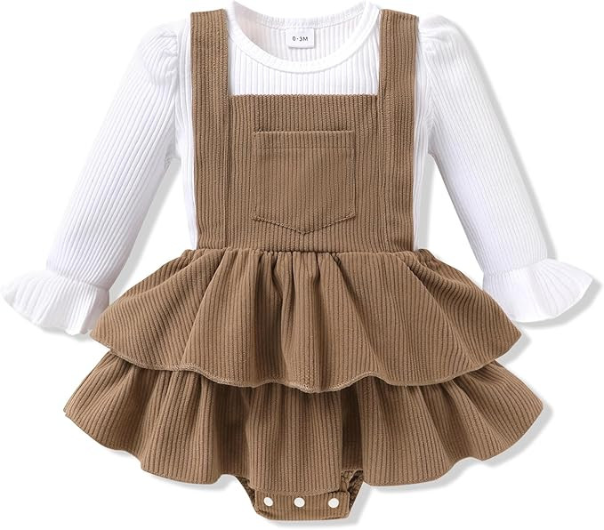 YOUNGER TREE Newborn Baby Girl Fall Winter Outfits Long Sleeve Romper Corduroy Overall Dress Infa... | Amazon (US)