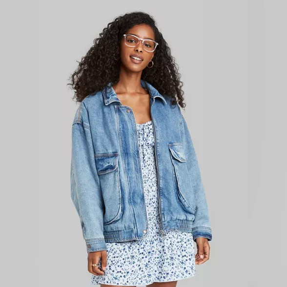 Women's Sherpa Lined Trucker Denim Jacket - Wild Fable™ Medium Wash | Target