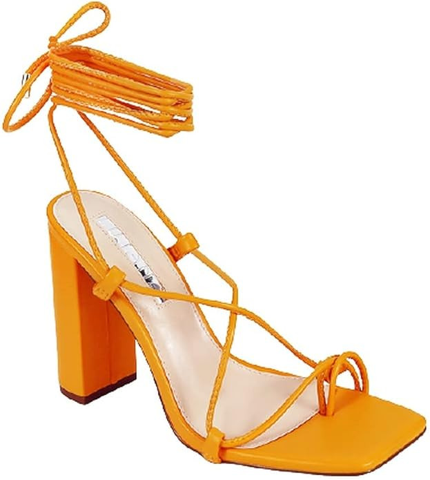 Liliana Women's Chunky Open Toe Lace Up High Heel Sandals | Amazon (US)