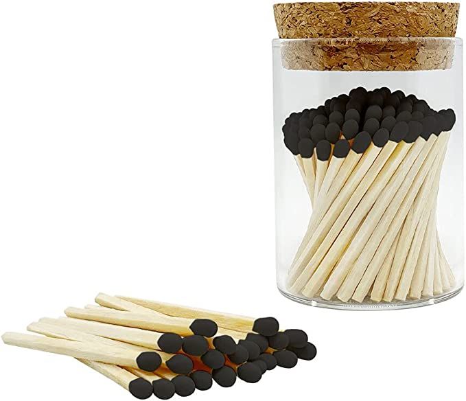 2" Bold Black Tip Safety Matches | 100+ Quality Artisan Matchsticks with Chic Jar, Cork Lid & Str... | Amazon (US)