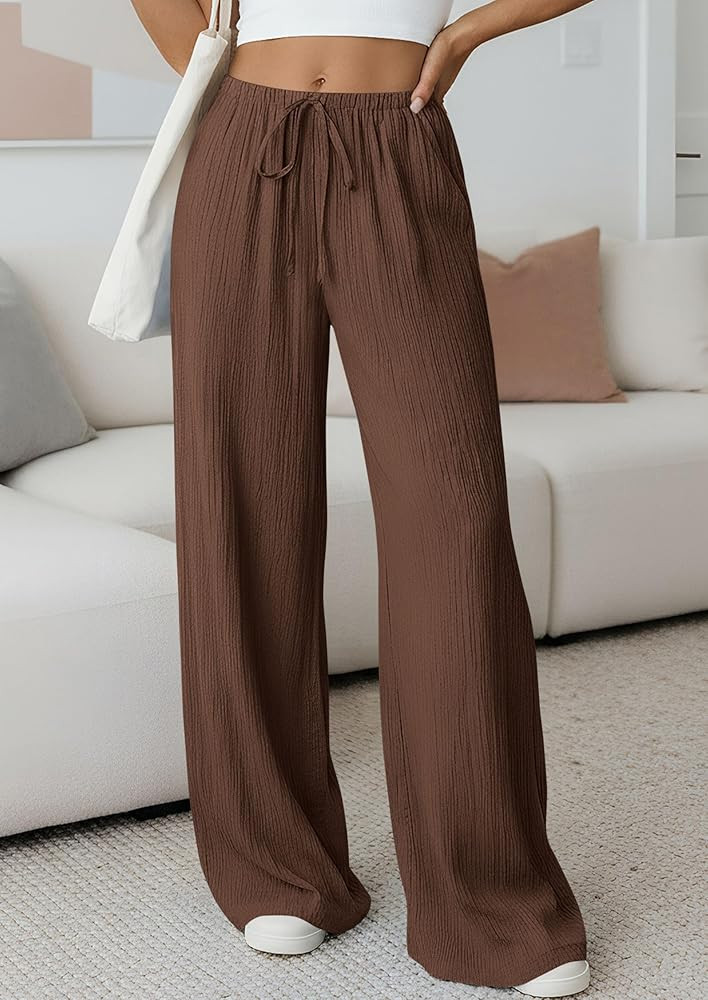 PRETTYGARDEN Womens Palazzo Pants Summer Fashion 2026 High Waisted Wide Leg Drawstring Flowy Beac... | Amazon (US)