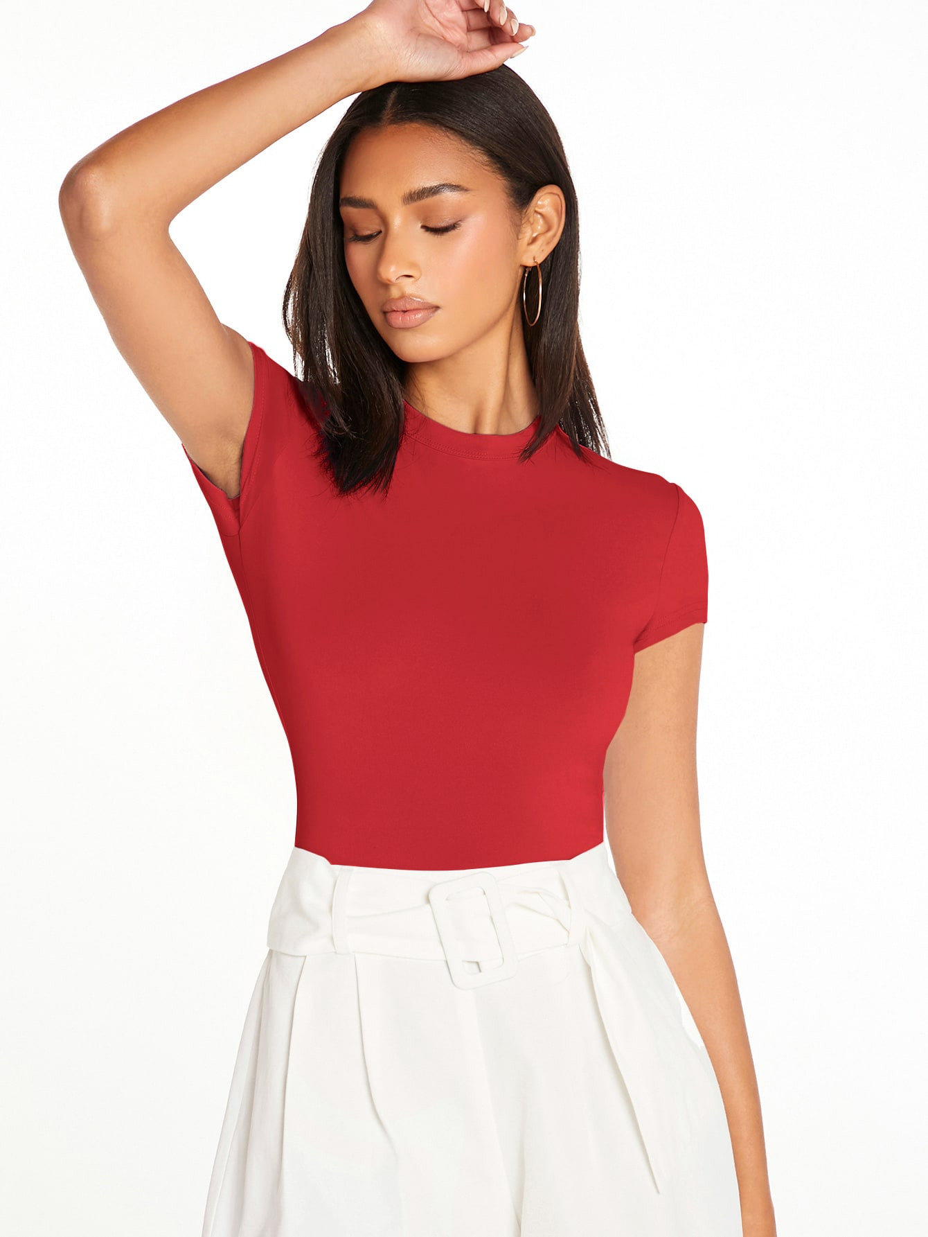 SHEIN BASICS Solid Form Fitted Tee | SHEIN
