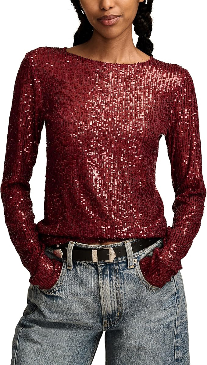 Lucky Brand Women's Sequin Long Sleeve Layering Top | Amazon (US)