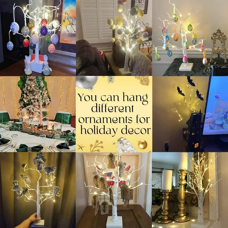 NOWSTO Birch Tree with Lights, 2 Pack 2FT Tree Indoor, 24 Pcs LED Warm White Lights, Christmas Ho... | Walmart (US)