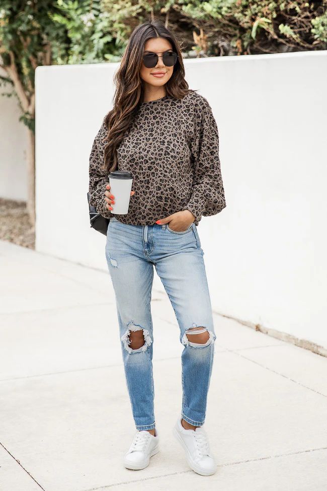 Took My Turn Leopard Print Long Sleeve Top | Pink Lily