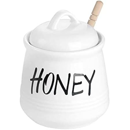 Amazon.com: Honey Jar with Dipper and Lid, Ceramic Honey Pot 12oz, White: Home & Kitchen | Amazon (US)
