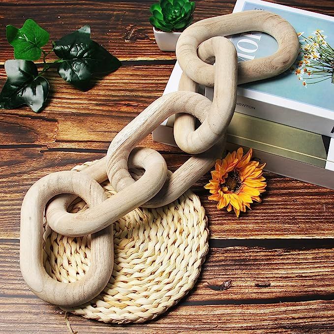 Decorative Wood Chain Link Decorations for Home Boho Hand Carved Modern Farmhouse Aesthetic Wo... | Amazon (US)