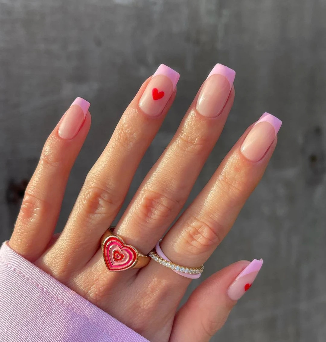 10pcs Valentines French Tip Nails Red Heart Press on Nails - Etsy | Etsy (US)