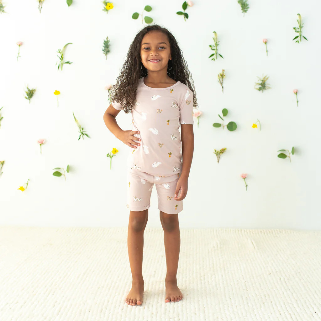 Short Sleeve Pajamas in Blush Rabbit | Kyte BABY