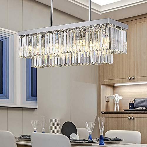 LITFAD 2 Tiers Linear Chandelier Lamp Clear Faceted Crystal 10 Lights 31.5" Wide Kitchen Pendant ... | Amazon (US)