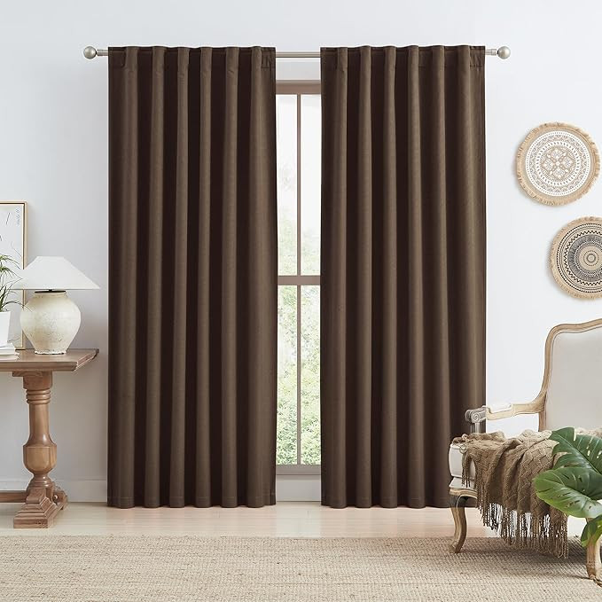 Brown Linen Blackout Curtains 84 Inch Long for Bedroom Living Room, 100% Black Out Thermal Insula... | Amazon (US)