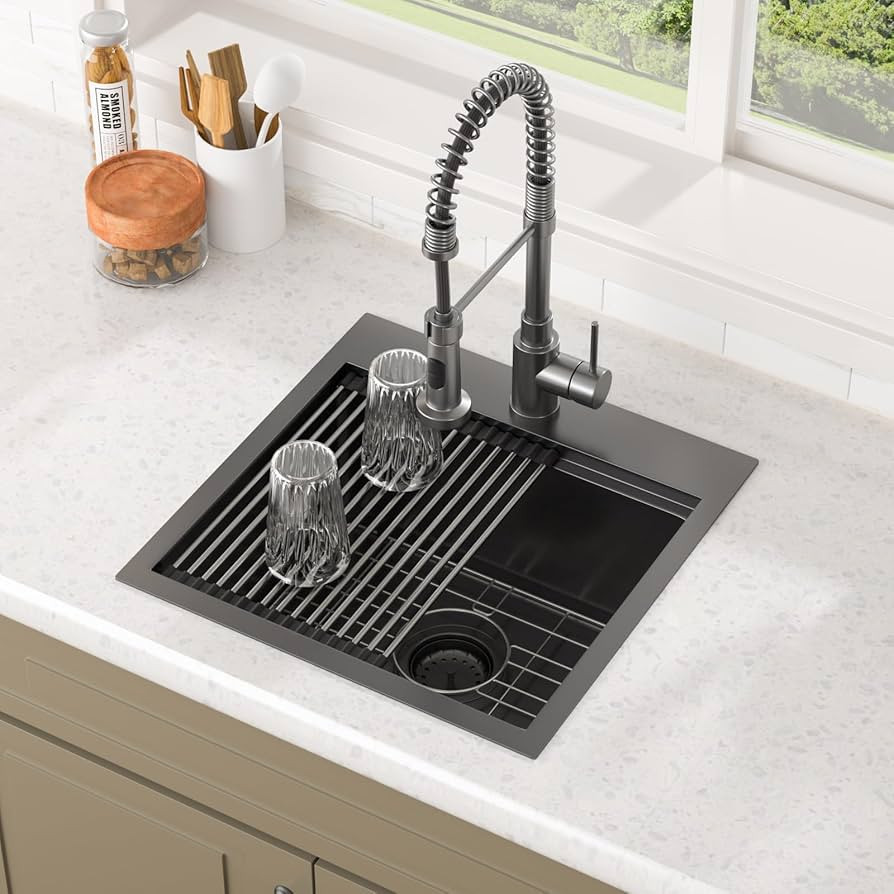 Lordear Black Bar Sink 18 Inch Drop In Kitchen Sinks Topmount Pre Bar Sink 16 Gauge Stainless Ste... | Amazon (US)