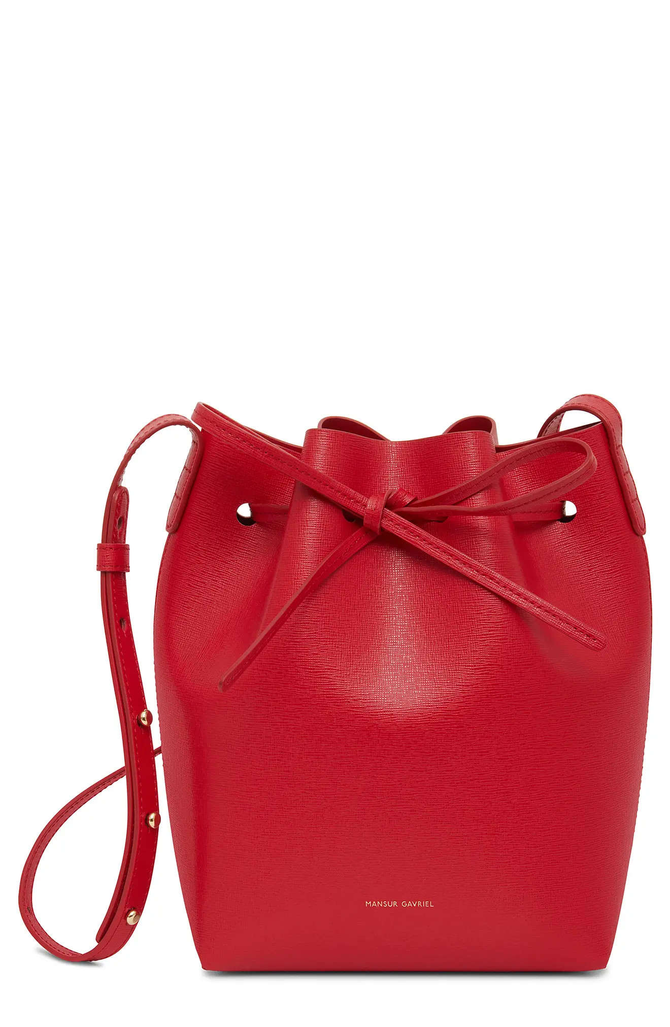Mansur Gavriel Mini Saffiano Leather Bucket Bag in Poppy at Nordstrom | Nordstrom