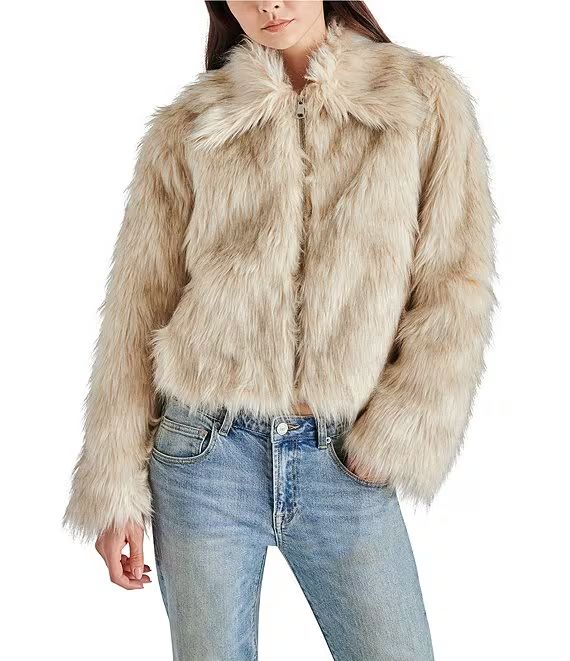 Steve Madden Juniper Faux Fur Collar Neck Long Sleeve Zip Front Cropped Coat | Dillard's | Dillard's
