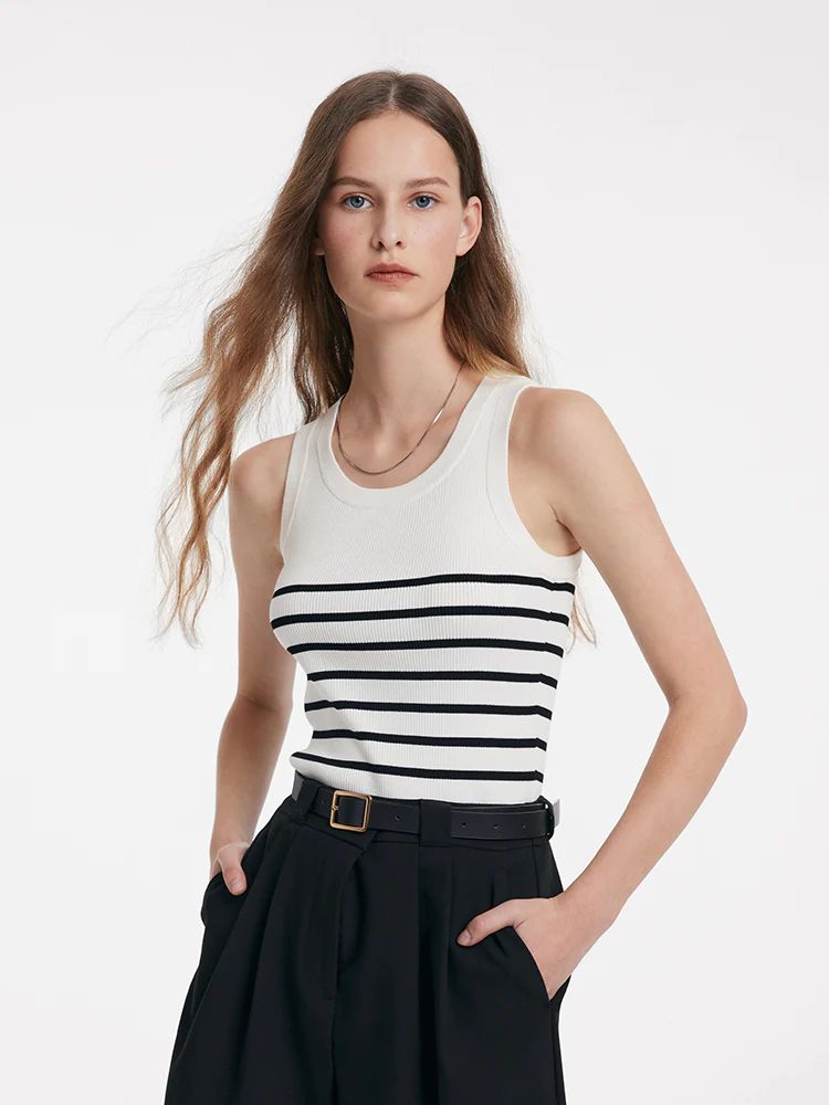 Acetate Cotton Knitted Striped Tank Top | GOELIA