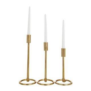 Litton Lane Gold Aluminum Contemporary Candle Holders (Set of 3) 040172 | The Home Depot