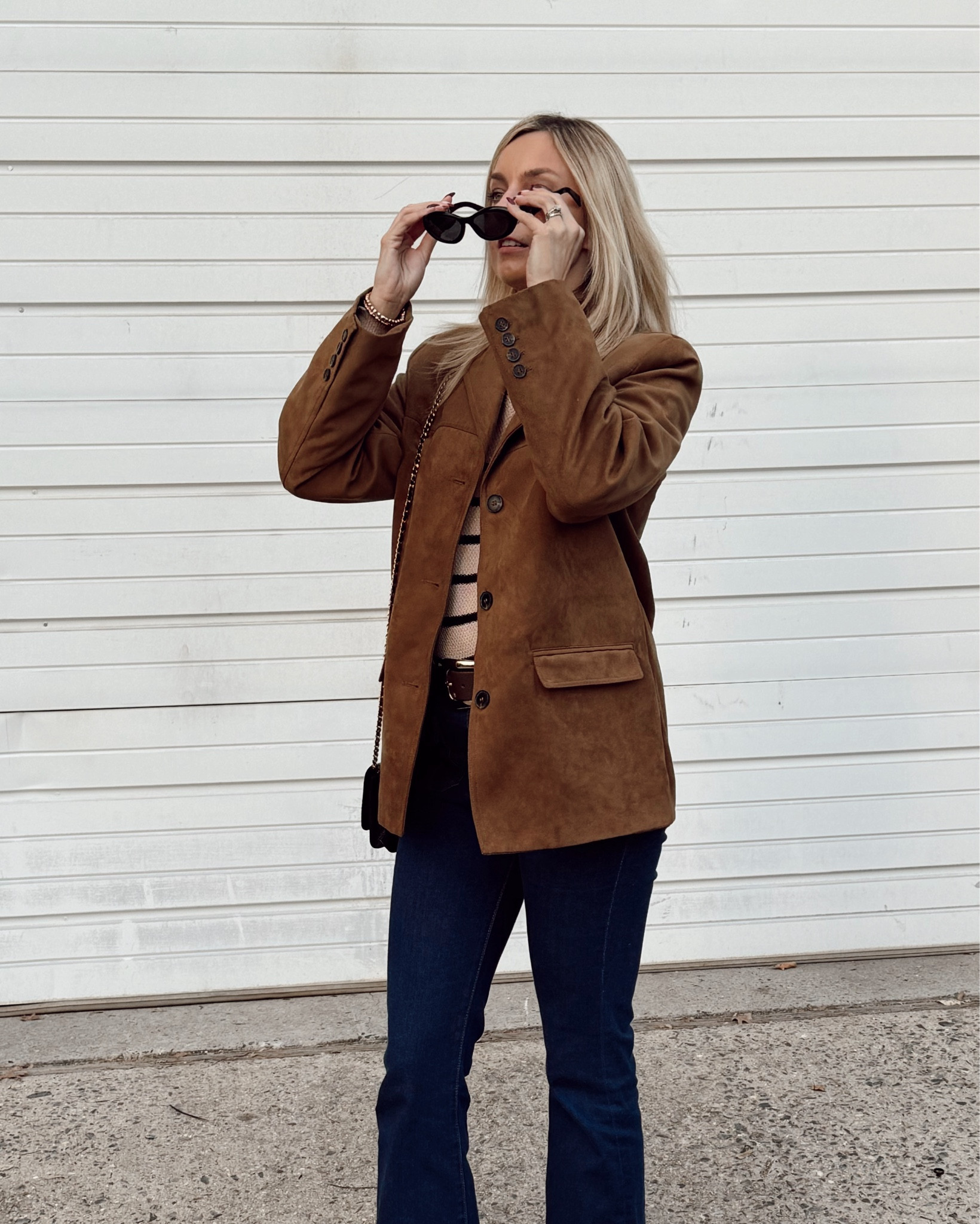 Suede jacket for fall.
Mine is from H&M, unfortunately sold out so linking similar! 
Amazon striped sweater,
Loft flare jeans,
Walmart beige booties 
ChocolateBrown belt from Nordstrom Rack

Fall outfit, brown jacket, fall jacket, business casual, fall fashion, jacket fall, street style, autumn outfit, trend alert,
Fall sweater

#LTKWorkwear #LTKSeasonal #LTKHalloween