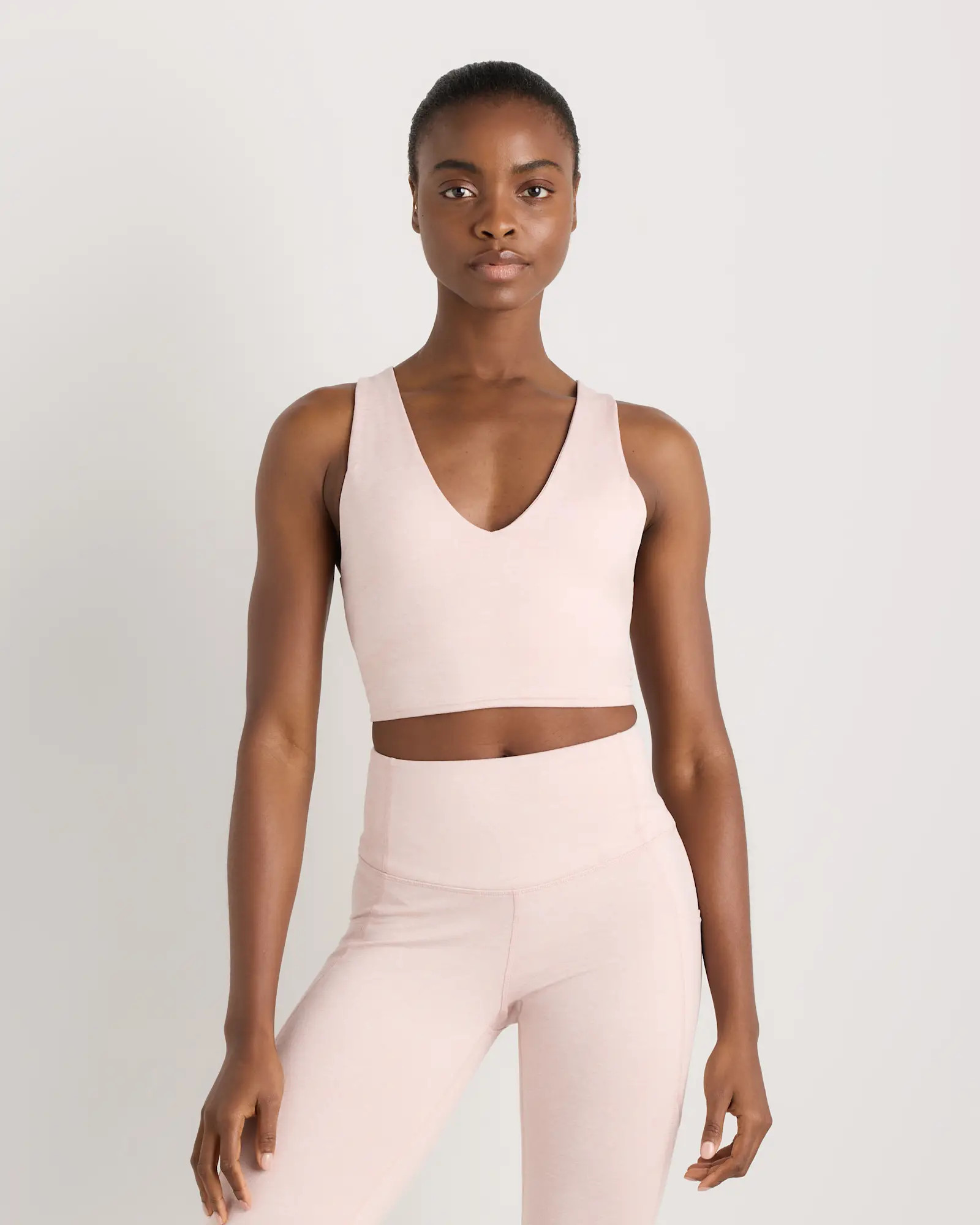 Ultra-Soft V-Neck Cropped Tank in Heather Shell Pink | Quince