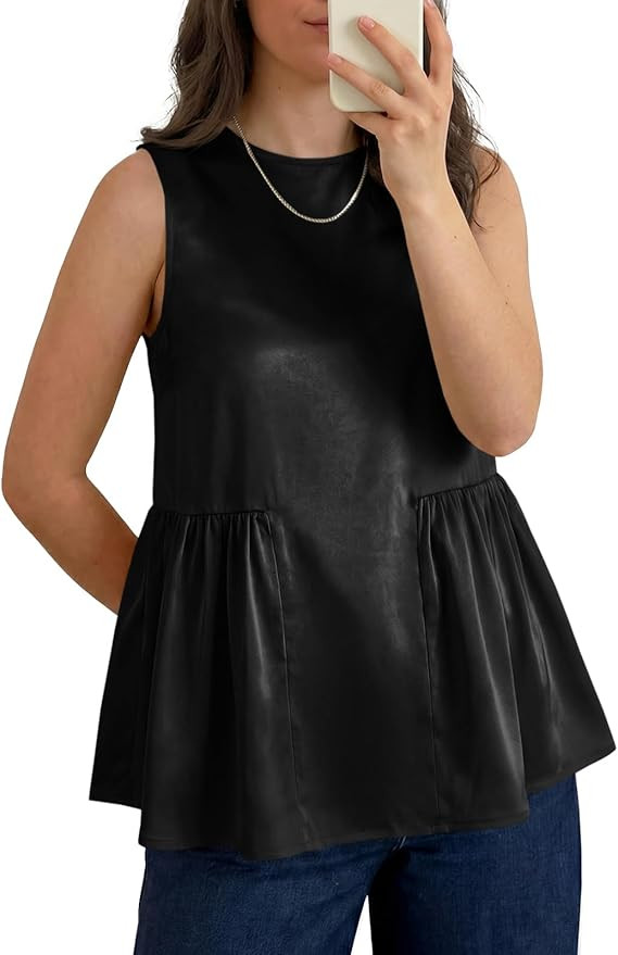 Tankaneo Womens Silk Satin Tank Tops Summer Dressy Casual Babydoll Sleeveless Shirts Peplum Pleat... | Amazon (US)