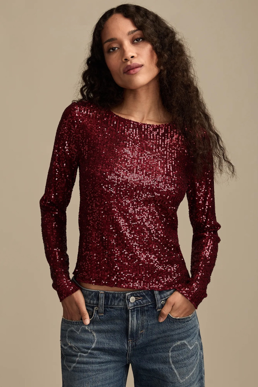 SEQUIN LONG SLEEVE TOP | Lucky Brand