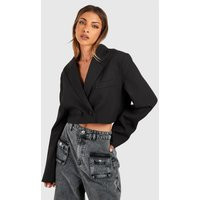 Womens Double Breasted Boxy Crop Blazer - Black - 6 | boohoo (US & Canada)