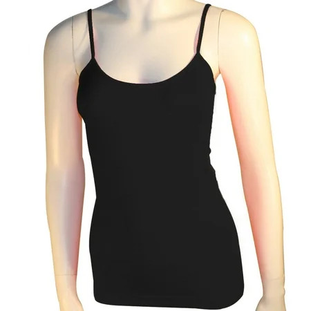 Women s Basic Stretch Camisole Tank Top Spaghetti Strap Long Plain Cami Black | Walmart (US)