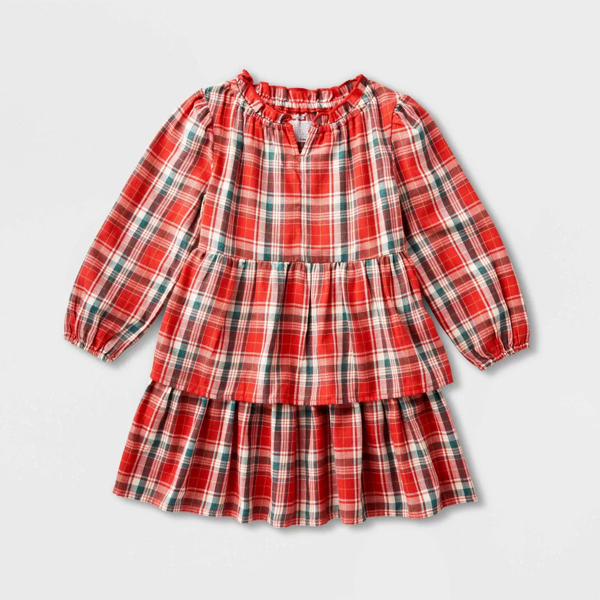Toddler Girls' Adaptive Abdominal Access Long Sleeve Plaid Tiered Woven Dress - Cat & Jack™ Red | Target
