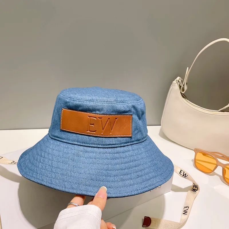 Bucket Cap Designer Hats Solid Color Fashion Denim Embroidered Leather Ribbon Women Summer Sunsha... | DHGate