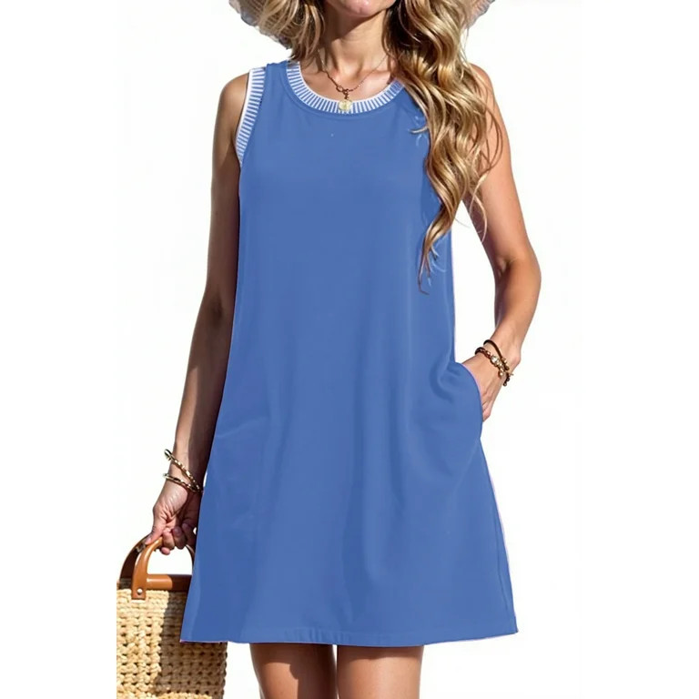 Fantaslook Color Block Dresses for Women Summer Casual Beach Sundress Sleeveless Tank Trendy Mini... | Walmart (US)