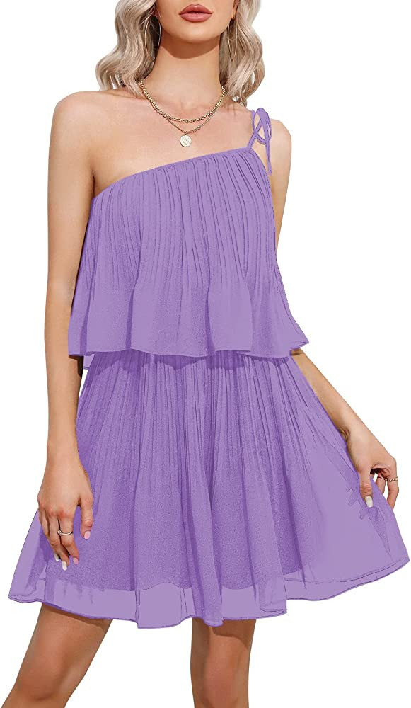 EXLURA Women's 2023 One Shoulder Layered Flowy Short Mini Dress Taylor Swift Speak Now Eras Tour | Amazon (US)