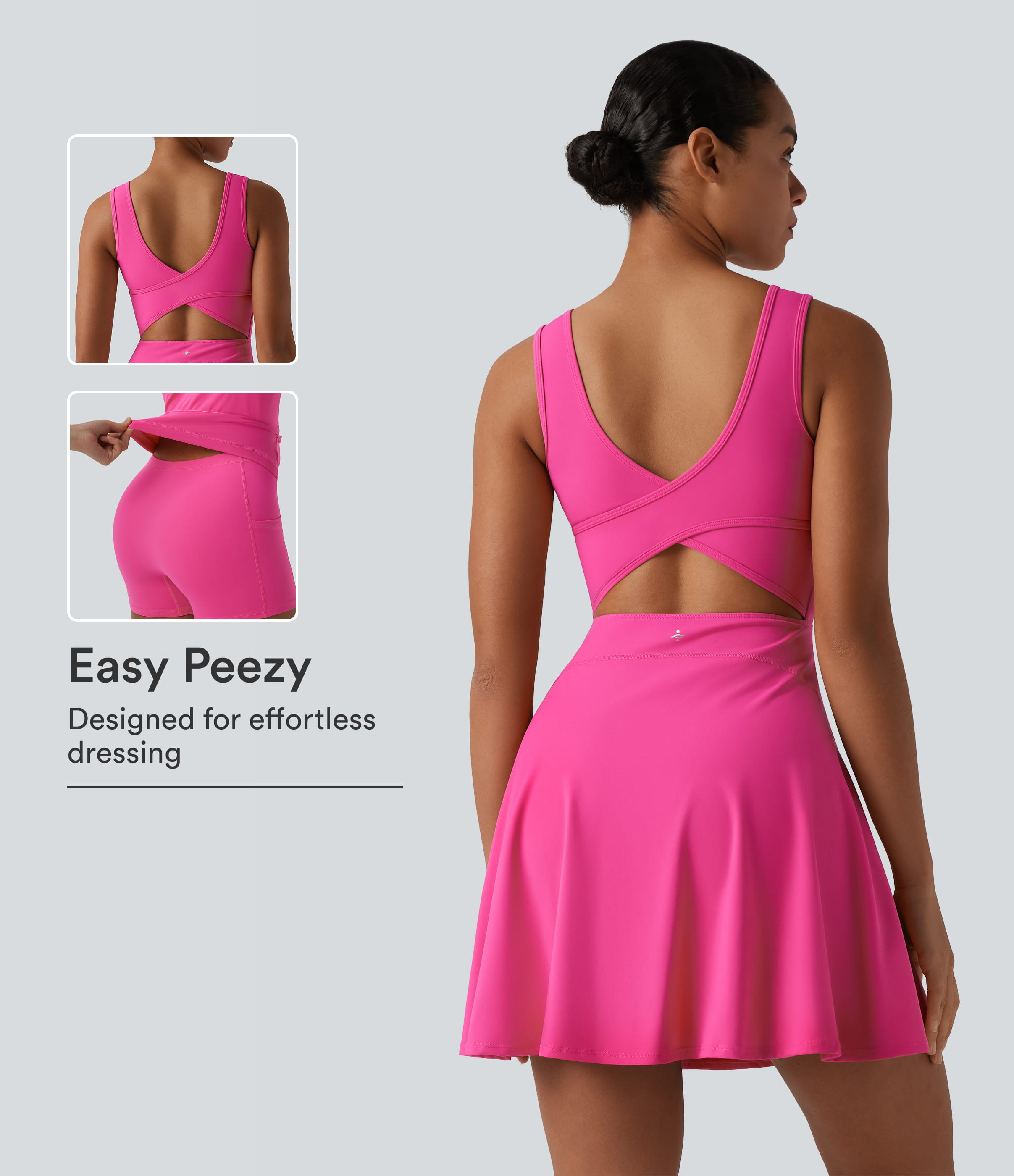 Halara SoftlyZero™ Airy 2-in-1 Cool Touch Mini Dance Active Dress with Pockets-Easy Peezy Edition-Longer Length Workout Dress - Fuchsia Fedora - L | HALARA