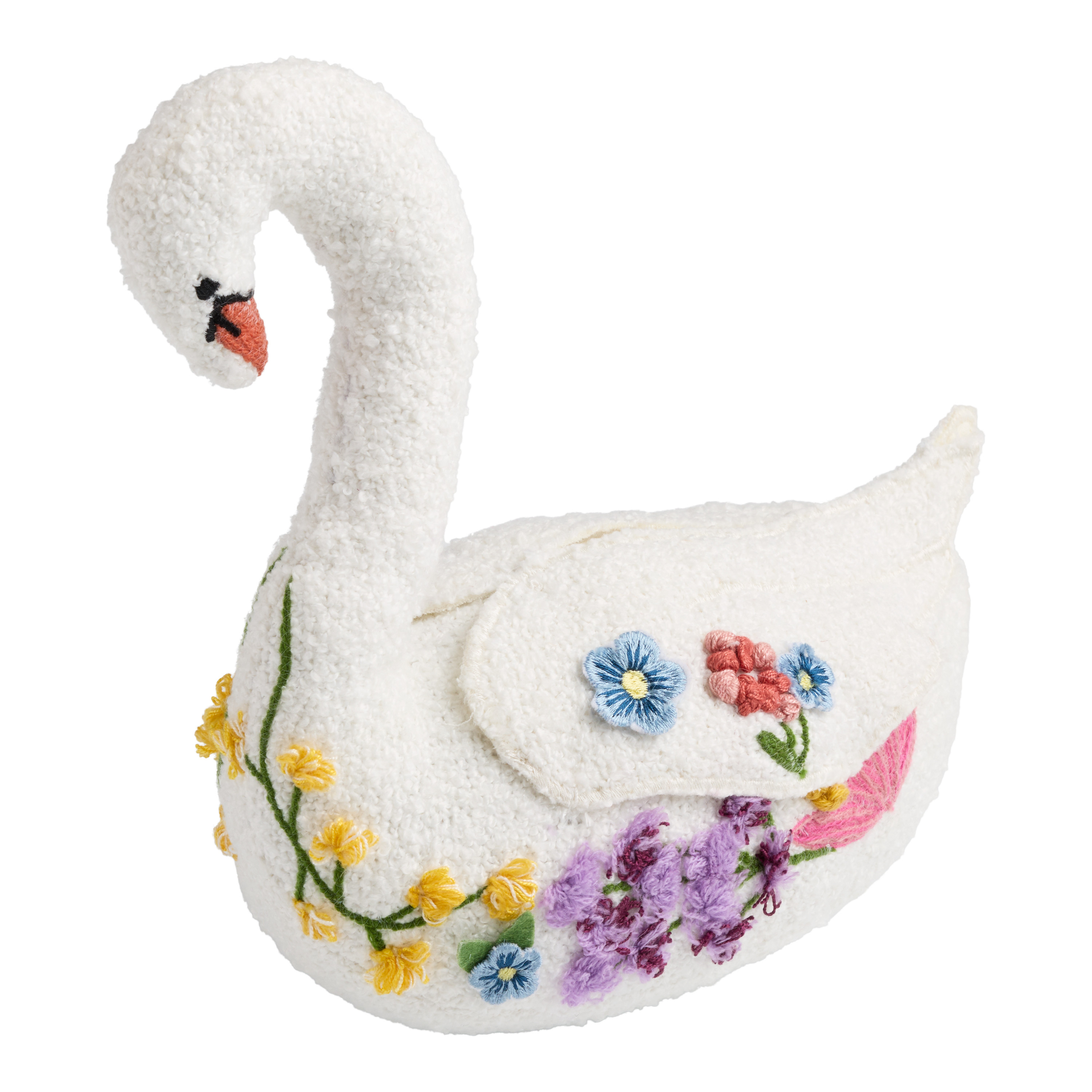 Plush White and Floral Embroidered Swan Decor | World Market