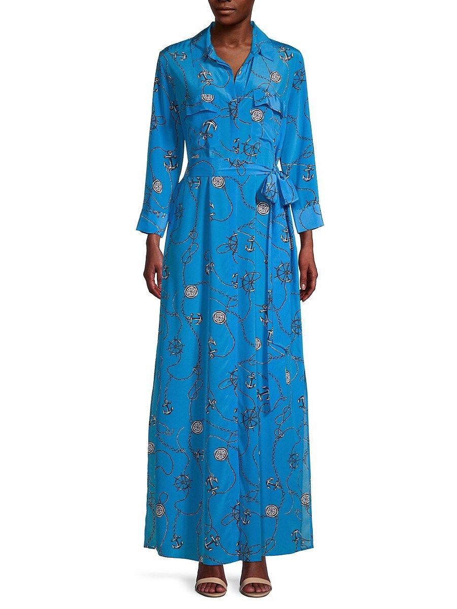 L'Agence Women's Cameron Nautical-Print Silk Maxi Shirtdress - Blue - Size S | Saks Fifth Avenue OFF 5TH