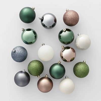50ct Veranda Christmas 70mm Ornament Set Green Mushroom Slate Blue & White - Wondershop™ | Target